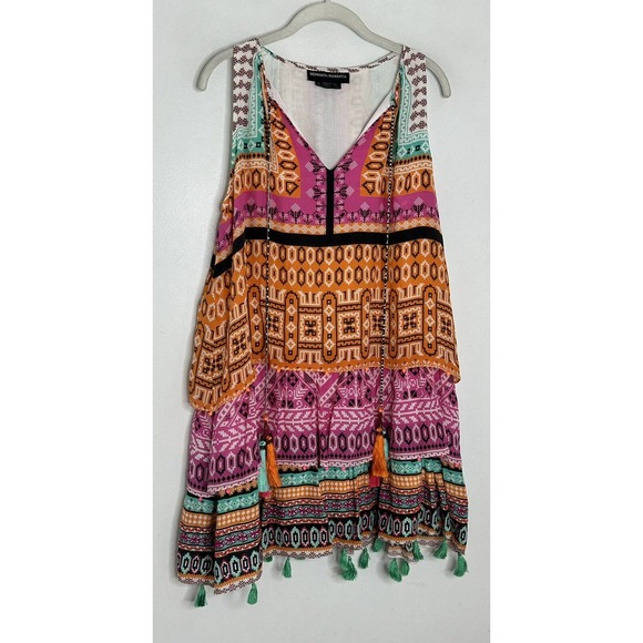 Hemant & Nandita 100% silk tiered Tassel multi pattern dress size Small - Picture 3 of 9